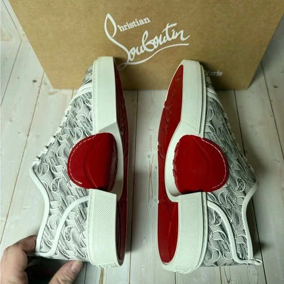 Christian Louboutin Adolon Logo Print Lace Up Sneaker White/Black sz 44 / 11 - Picture 9 of 12